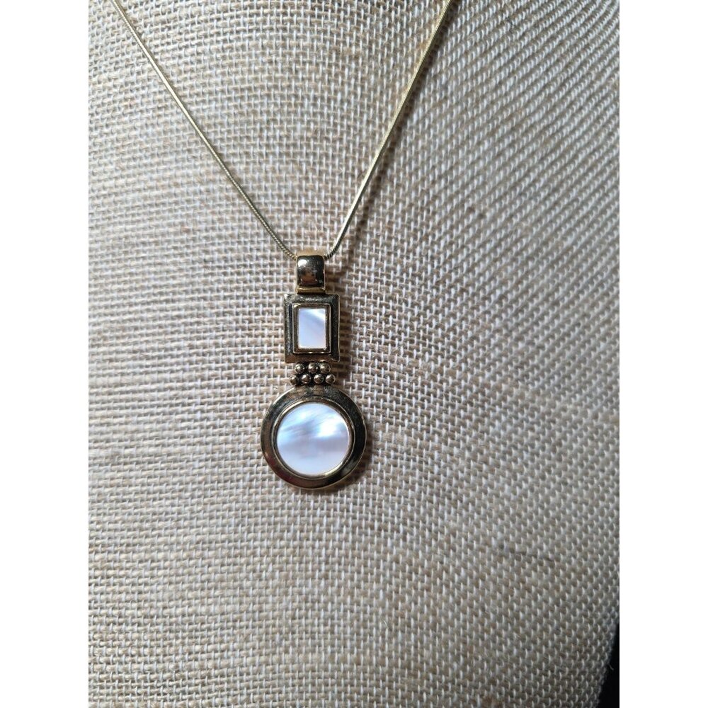 Lia Sophia Mother Of Pearl Goldtone Modernistic Pendant Necklace